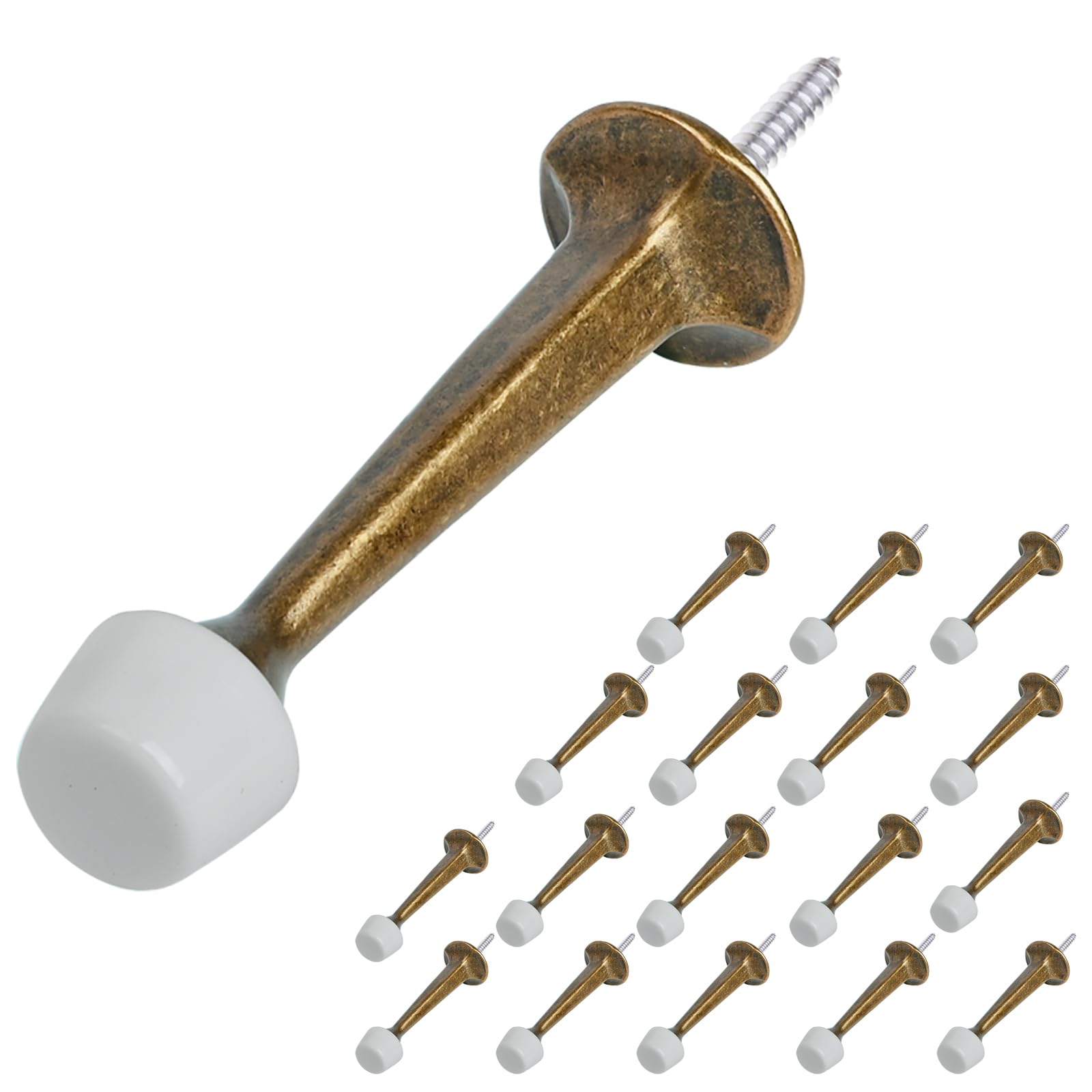 HOMOTEK 18 Pack Heavy Duty Solid Rigid Door Stop with Soft Rubber Tip, Zinc Die Cast Door Stopper Protect Wall & Door,Brass Bronze โ image 1