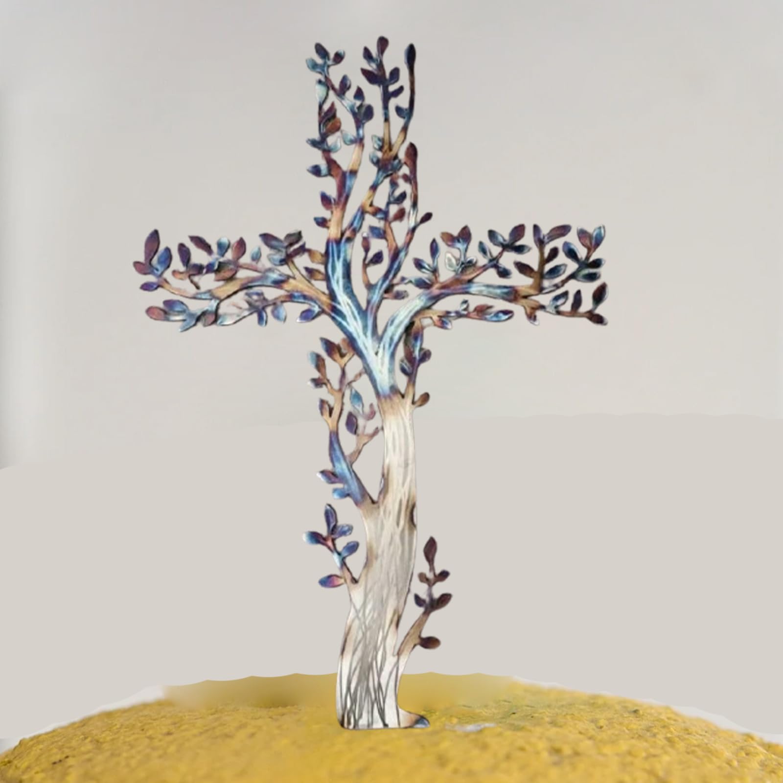 FXiaoy Cruz de la vida, cruz de metal para colgar en la pared, decoración del árbol de la vida para sala de estar