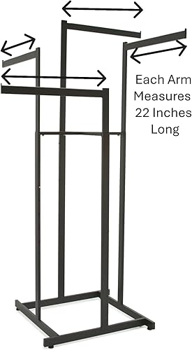 Miniatura 4 de Econoco Estante de ropa de 4 vías. Pantalla de ropa de brazo recto ajustable con tubo rectangular y topes de lengüeta, negro mate