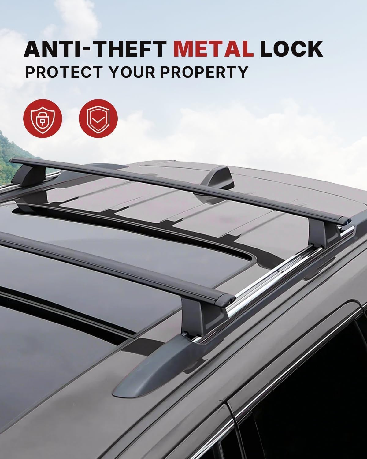 Richeer 220LBS Roof Rack Cross Bars Compatible with 2011-2021 Grand Cherokee(with Grooved Side Rails), Aluminum Cross Bar with Anti-Theft Locks for Cargo Racks Rooftop Luggage Canoe Kayak Bicycle
