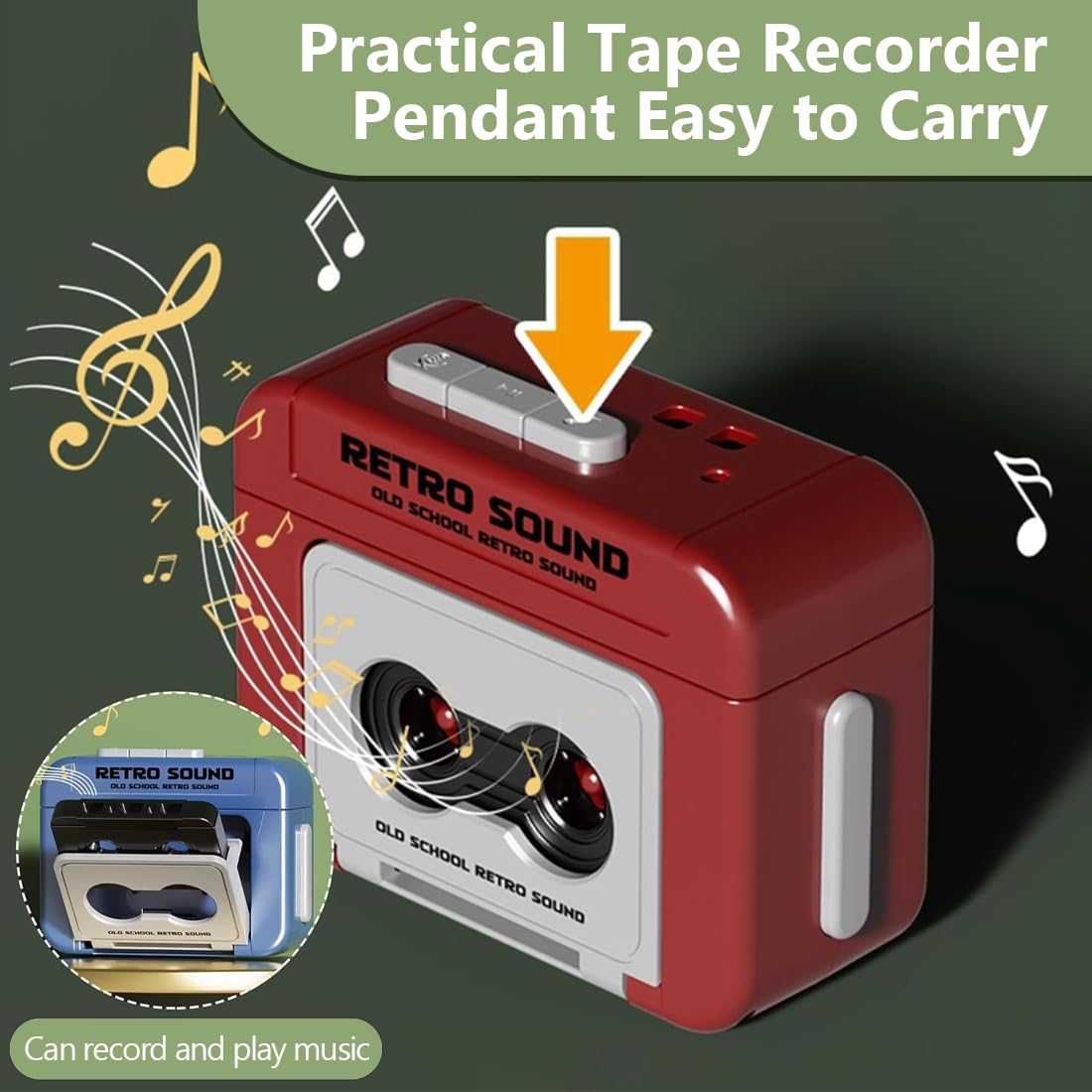 Mini Retro Recorder Tape Keychain Creative Cassette Player Con 3 canzoni Portable