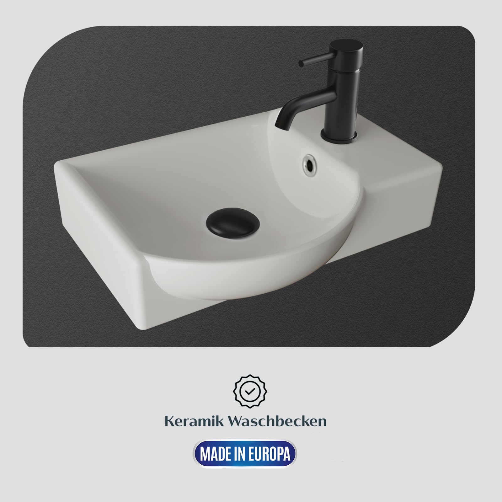 Alpenberger Gäste WC Waschbecken mit Unterschrank | Kleines Badmöbel 45 cm Breit | Waschtisch mit Waschbeckenunterschrank (Eiche, Waschbecken - Linke Seite)