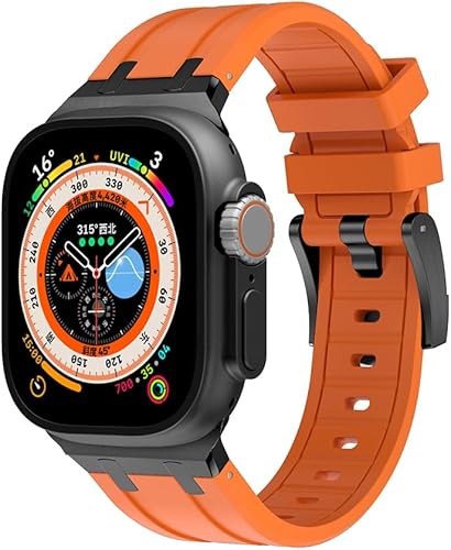 Miniatura 2 de NewWays Correa para Apple Watch Ultra para hombres, banda ancha de goma de silicona líquida deportiva AP con adaptador de acero inoxidable para