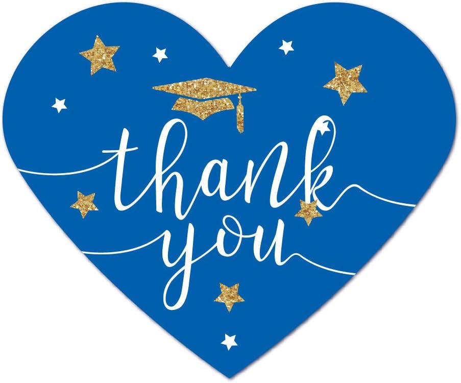 Andaz Press Royal Blue and Gold Glittering Graduation Party Collection, Heart Label Stickers, Thank You!, 75-Pack