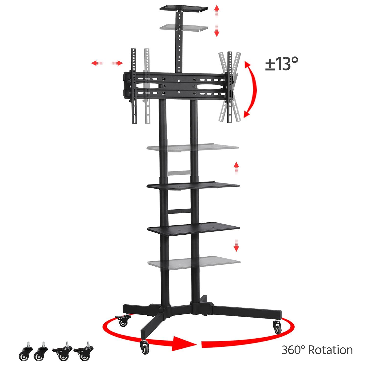 Yaheetech Soporte TV Pie Ruedas para Televisiones de 32-75 Pulgadas de Plasma/LCD/LED con 2 Bandejas Altura Ajustable 110-160 cm Soporte TV Suelo Mueble hasta 50Kg Máx VESA 600x400mm
