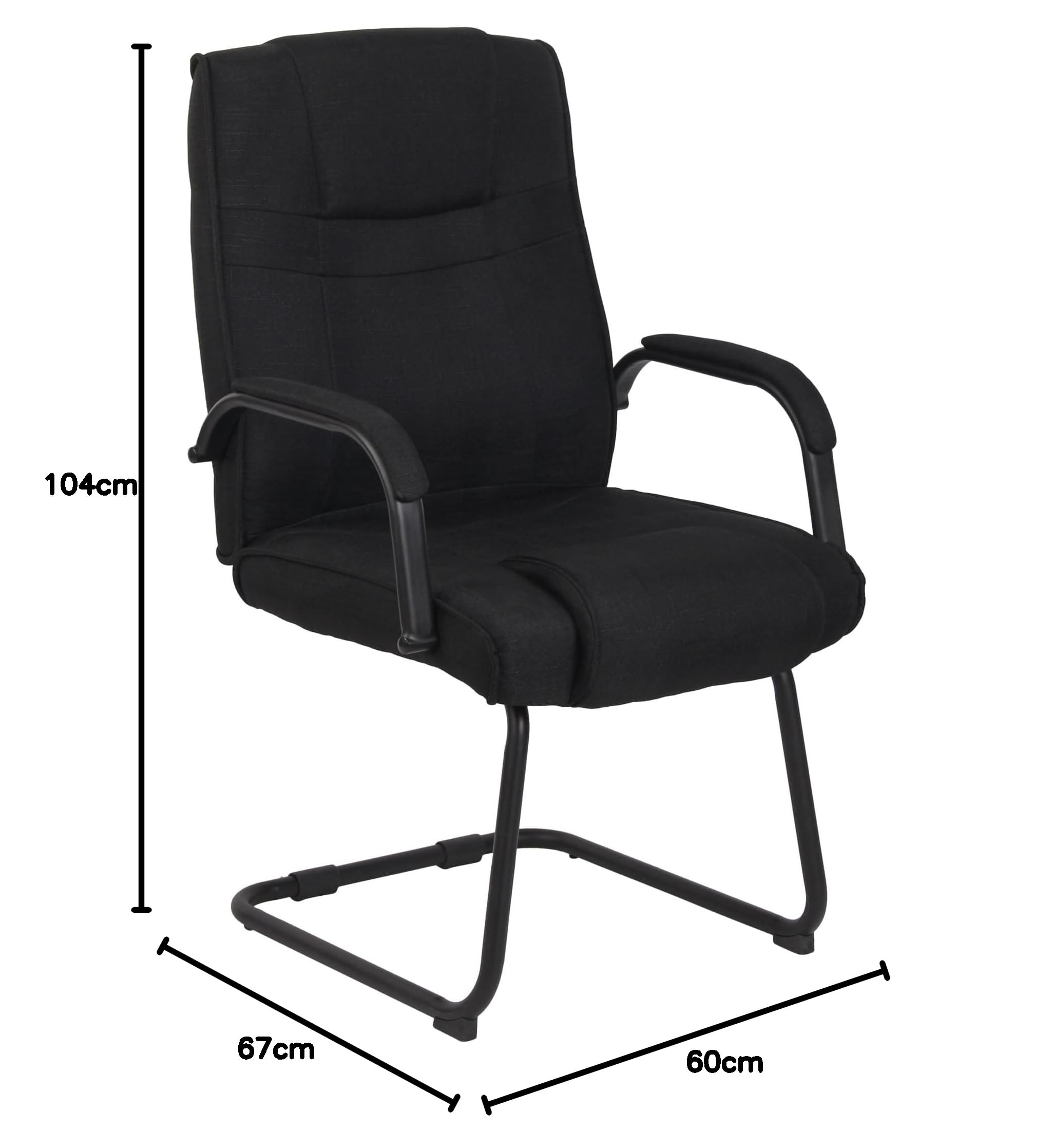 Silla Cantiléver Attila Tapizada en Tela con Base de Metal y Reposabrazos, Negro