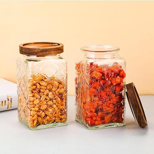 Miniatura 4 de ANSQU Tarro de almacenamiento de vidrio vintage, recipiente de almacenamiento de vidrio con tapa de madera hermética para encimera de cocina,