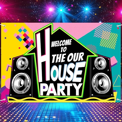 Retro 80s 90s Welcome to Our House Party Backdrop Banner,