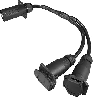X AUTOHAUX 7 Way Y Splitter Trailer Adapter for Pulling Slide in Camper RV Boat Motorhome 7 Way Female to Dual 7 Way Male Trailer Connector RV Pigtail Connector Wiring Harness 21inch Black