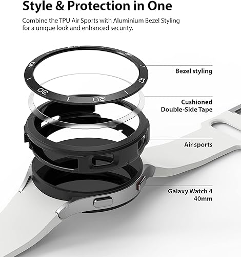 Vista 20 de Ringke [Air Sports + Bezel Styling] Compatible with Samsung Galaxy Watch 4 40mm, Flexible Shockproof TPU Case with Adhesive Aluminum Frame Ring