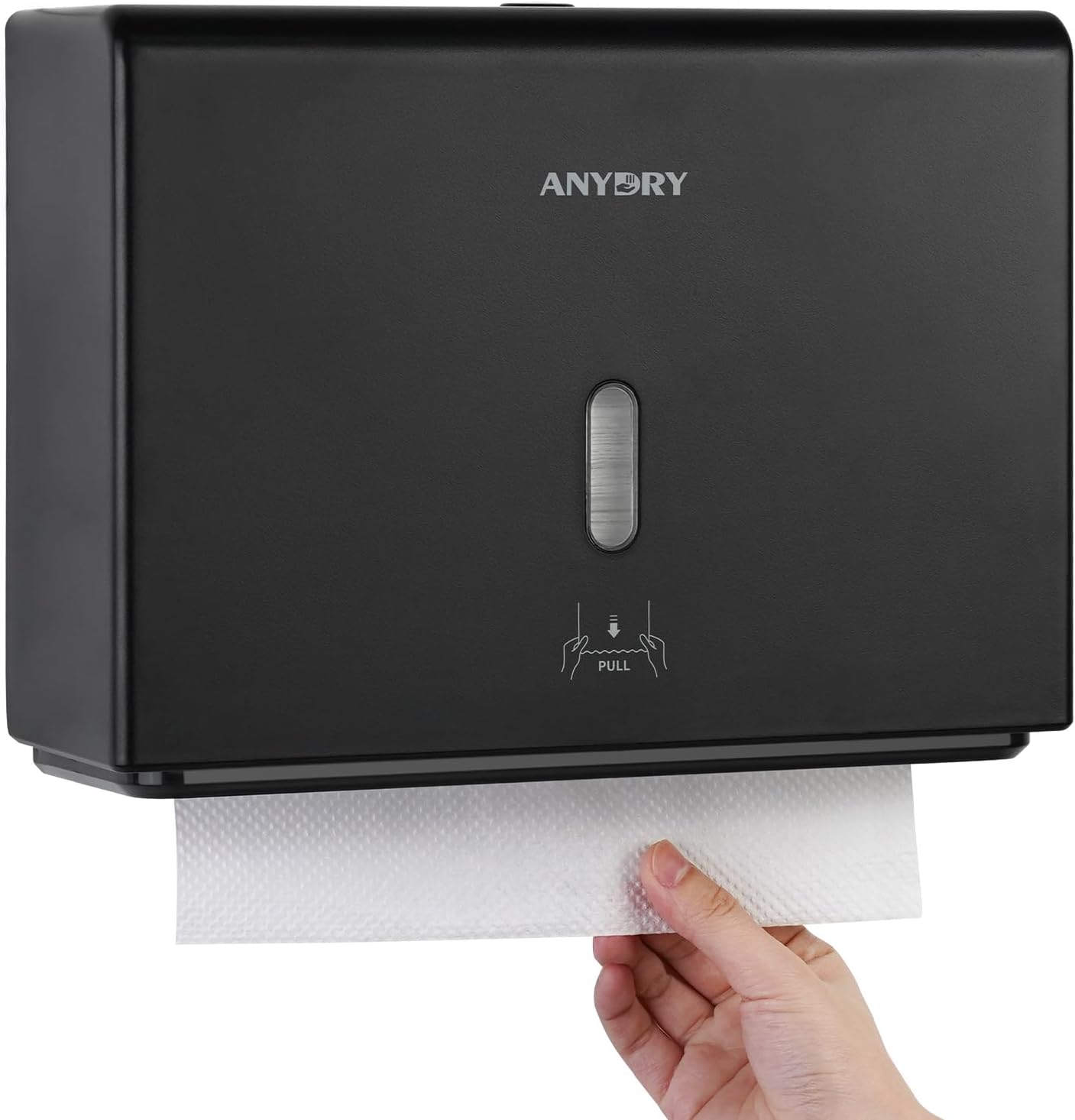 anydry Wall-Mounted Paper Towel Dispenser – Fits Tri-Fold Towels up to 10x3.1 Inches, Holds 200 Sheets, Ideal for Home & Commercial Use (Black)