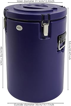 Insulated Beverage Dispenser, 10Gal Hot Cold Drink Insulated Bucket, Portable Large Insulation Barrel Soup Warmer for Restaurant Canteen Home Party Food Storage (Blue)