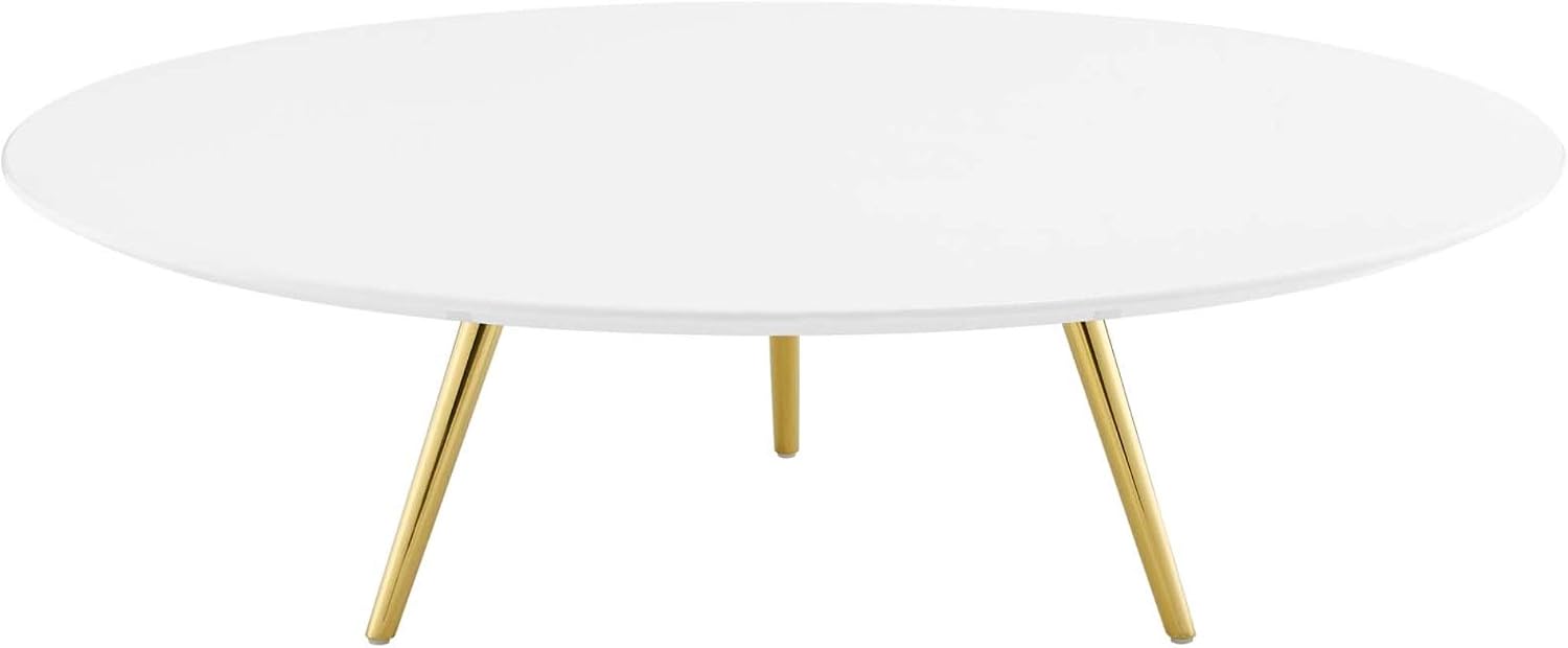 Ergode Lippa 36" Round Walnut Veneer Coffee Table | Timeless Design | Scratch-Resistant Finish | Tripod Base | Ideal for Living Room, Lounge, or Home Office (EEI-3667-WAL-WHI-VV)