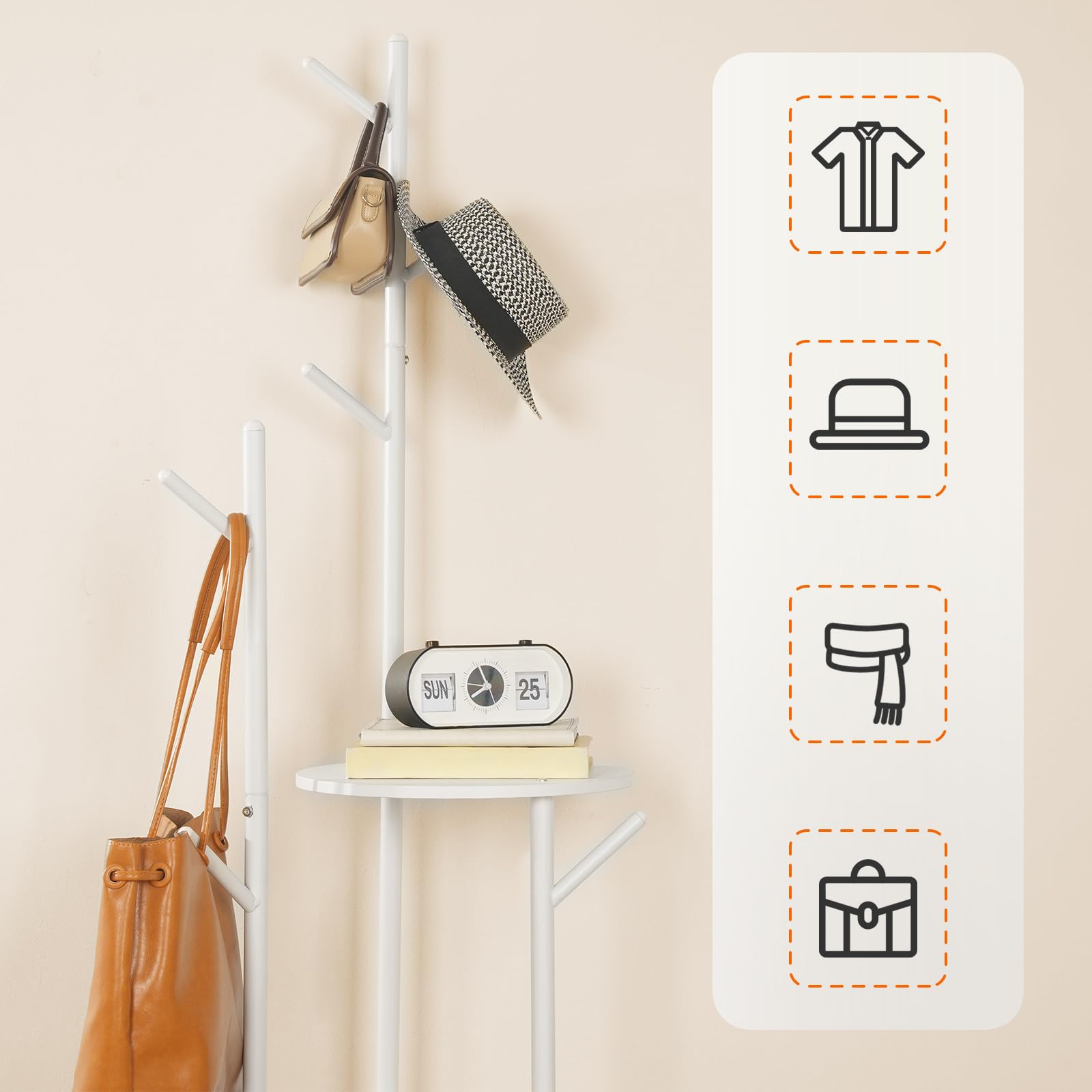HOOBRO Appendiabiti per corridoio, appendiabiti autoportante con 6 ganci e 3 ripiani, albero per camera da letto, ufficio, industriale, Bianco EWT36YM01
