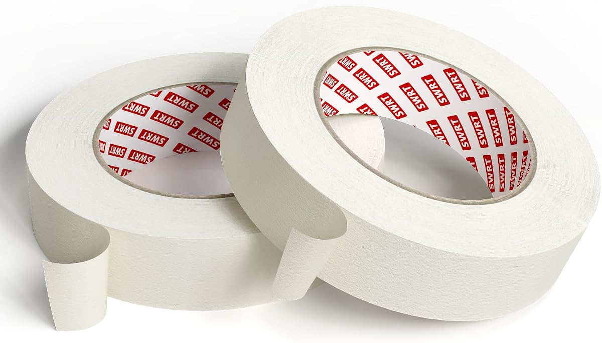 SWRT White Masking Tape 1 Inch x 55 Yards, 2 Rolls, Clean Removal | Easy Hand Tear, Reliable Hold for Painting, Crafts, Labeling, School, Office & Everyday Home Projects