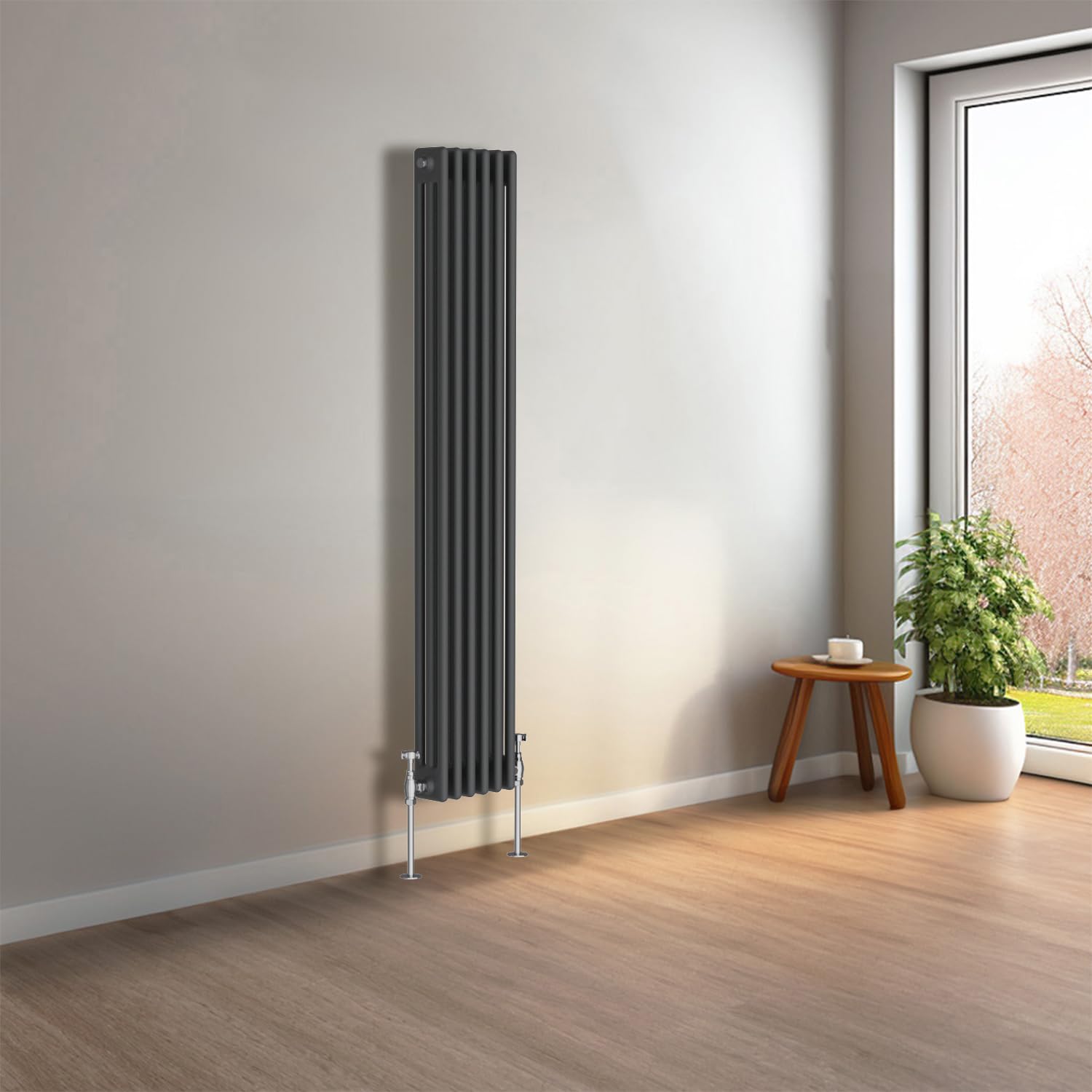 NRG 1500 x 290mm Anthracite Vertical Traditional Column Cast Iron Style Radiator Central Heating Radiator Perfect for Bathrooms, Kitchen, Living Room Triple Panel