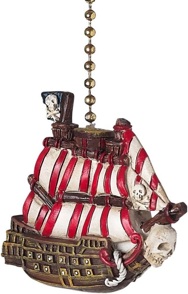 Clementine Designs Pirate Ship Skull Crossbones Jolly Roger Ceiling Fan Pull Chain Light Coastal Nautical Beach Ocean Sea Life Decorative Extension