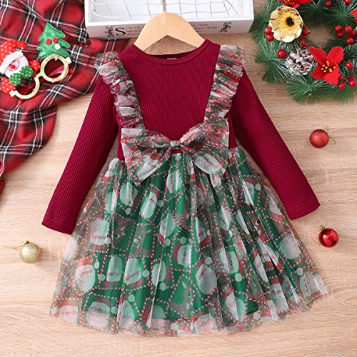 Aidonger Toddler Girl Spring Fall Dress Knit Long Sleeve Tulle Dress Pullover Ruffled 2-6 Years Red #TOP7