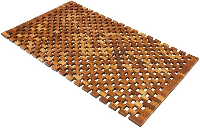 Deuba Wooden Bath Mat Duckboard 80x50cm Luxury Acacia Wood Non Slip Bathroom Spa Shower Sauna Rectangular