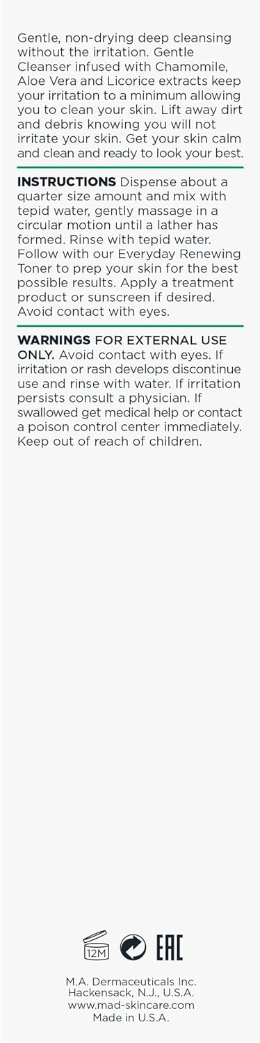 M.A.D Skincare Delicate Skin Duo: Gentle Cleanser & Soothing Moisturizer with Chamomile, Aloe & Licorice for Sensitive, Irritated & Dry Skin. Amino Acid Rich.