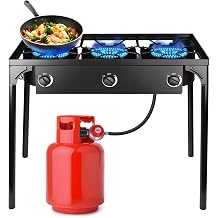 3 Burner Propane Gas Stove, 225000 BTU Outdoor Propane Stove, Portable Camping Gas Burner with Detachable Stand, Adjustable Fire Power for Backyard Patio Outdoor Cooking, Black