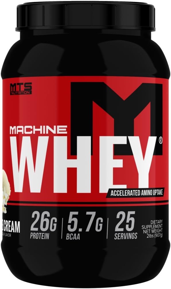 MTS Machine Whey Protein Powder - 2LB Tub, 25+G of Protein Per Serving - Concentrate & Isolate Whey Protein Blend - NO Amino Spiking (2lbs., Vanilla Ice Cream)