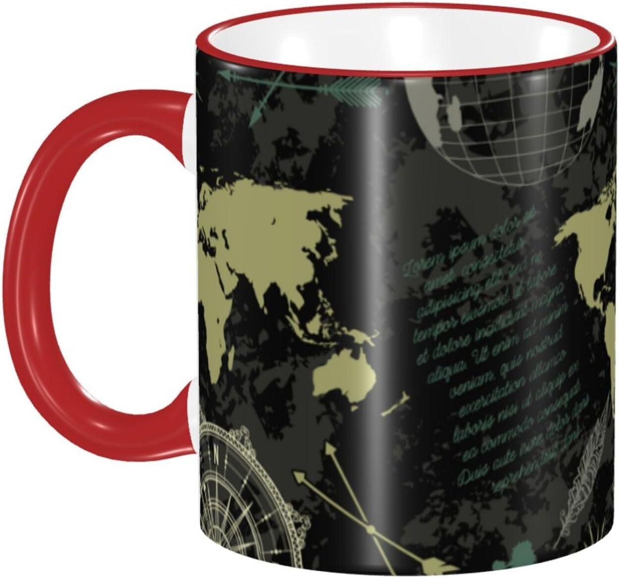 Vintage Compass World Map and Wind Rose Coffee Mug Coffee Cups Ceramic with Handle,Tea Cups Mug tazas para cafe Drinking Cups Gifts for Women