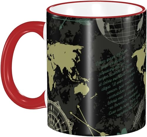 Vintage Compass World Map and Wind Rose Coffee Mug Coffee Cups Ceramic with Handle,Tea Cups Mug tazas para cafe Drinking Cups Gifts for Women