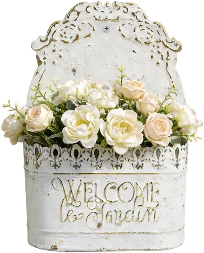 Metal Hanging Planters Wall Mount Planter Wall Vases for Flowers Shabby Chic Decor for Rustic Farmhouse Outdoor Decor Green