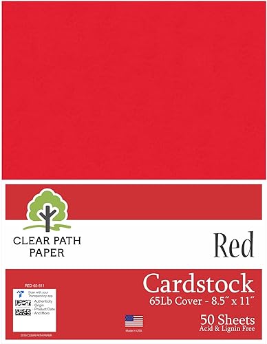 Cartulina roja - 8.5 x 11 pulgadas - Cubierta de 65 libras - 50 hojas - Clear Path Paper