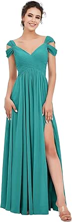 Amazon.com: Long Chiffon Cold Shoulder Formal Evening Gowns for Women ...
