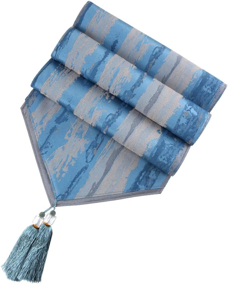 Tassel Stripe Table Runner Silver and Blue Modern Farmhouse Placemats for Coffee Dresser Tv Cabinet Dinner Decoration-blue-35x228cm