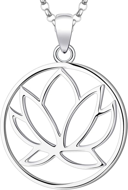 JO WISDOM Women Necklace, 925 Sterling Silver 3A Cubic Zirconia Flower Lotus Yoga Pendant Necklace, Jewellery for Women