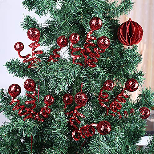 Zhanyigy 6Pc Set Red Christmas Tree Decoration Sequins Ball Curly Pick, Christmas Tree Decorations Christmas Tree Topper Star Home Office Perfect Party Decorations Gifts #TOP7