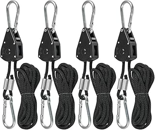 N/A SRDX-183 4 Pcs Duty Heavy Rope Ratchet with Hooks,1.8M Adjustable Rope Ratchet for Plant Lamp,150lb,Adjustable Grow Light Ratchet Rope,Hanger Rope Ratchet, Black