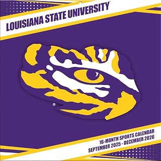 NCAA LSU Tigers 2026 壁掛けカレンダー、12インチ x 12インチ、ホチキス止め綴じ付き16ヶ月カレンダー