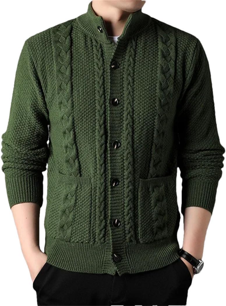 Men's Single-Breasted Knitted Sweater Youth Half-High Collar Long-Sleeved Retro Twisted Cardigan Tops