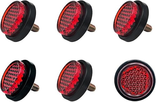 Suvnie Reflector rojo de 6 piezas, reflector redondo para marco de matrícula con montaje de tornillo M5, mini tornillos de perno de etiqueta