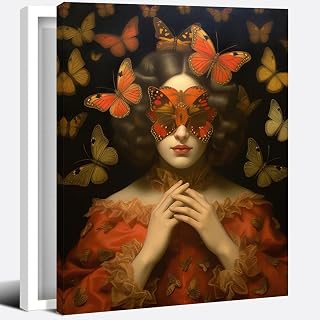Rococo Baroque Art Vintage Butterfly Lady Portrait Minimalist Poster Print Wall Art Canvas Picture Modern Family Bedroom Decor Room Aesthetic Wall Art Posters Framed16x20inch