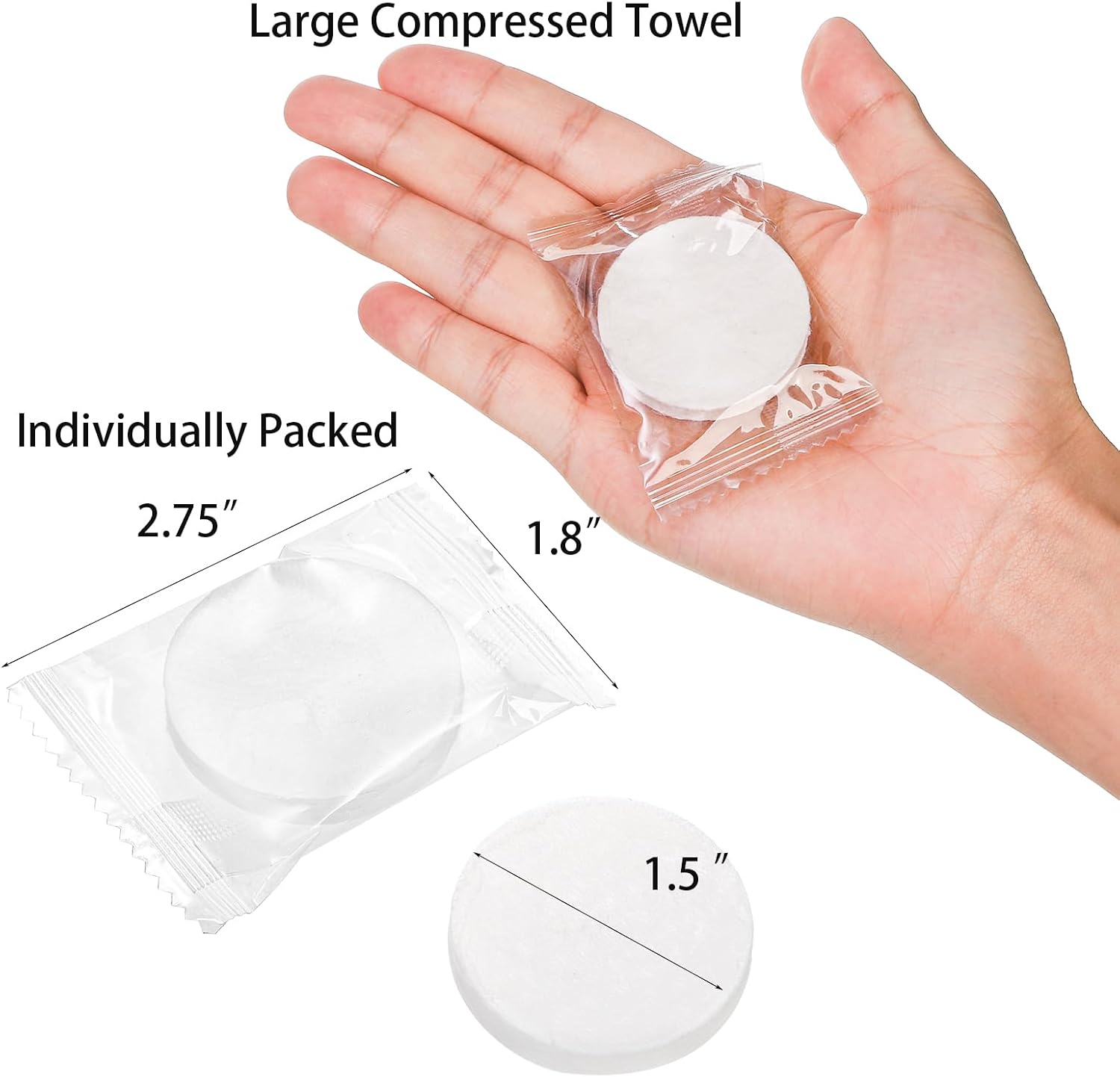 Jucoan 100 Pack Large Compressed Towels Tablets for Travel, Individually Packed Portable Coin Tissue Disposable Face Washcloth for Camping Hiking Sports Hotel Beauty Salon, 12 x 16 Inch image 2