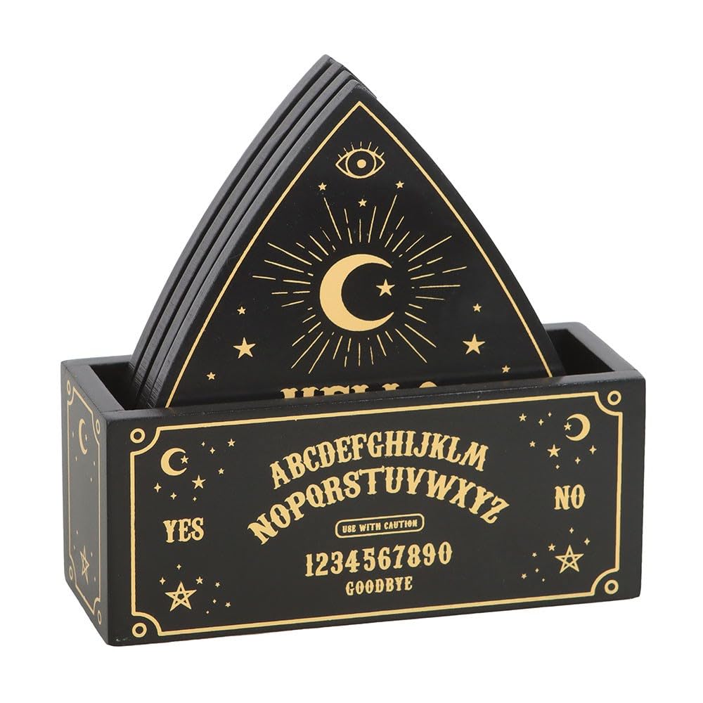 Black Talking Board Planchette Coaster Set. Gothic Home Decor Gift.