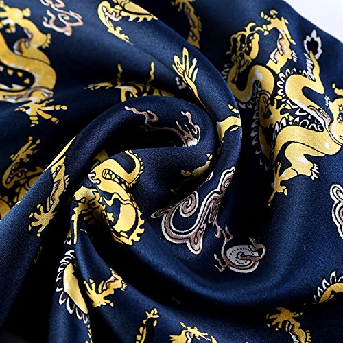 Charmeuse Satin Silk Scarf For Men (Blue With Dragon Print) #TOP4