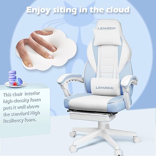 Miniatura 5 de LEMBERI Sillas de juegos para adultos, sillas ergonómicas de videojuegos con reposapiés, silla de juegos grande y alta, capacidad de peso de 400