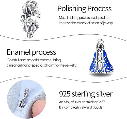 Miniatura 4 de Pandach Dijes colgantes de plata de ley 925 para pulseras y collares, dijes colgantes de Madonna con cuentas de girasol, joyería para mujer