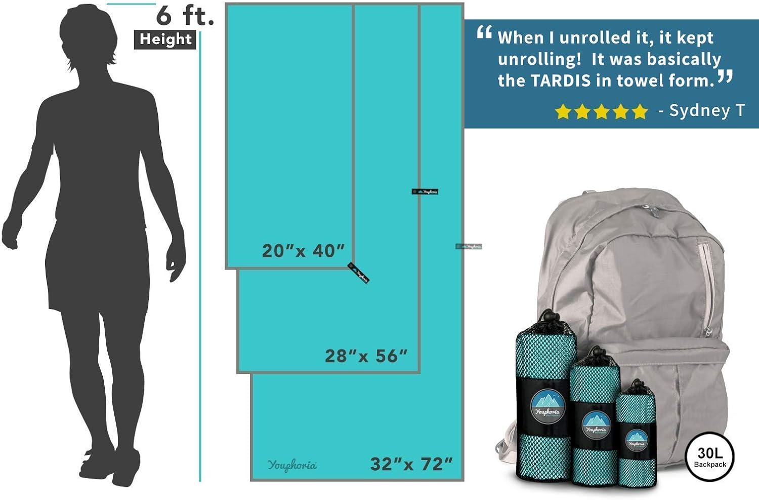 Youphoria Outdoors Traveling Fast Drying Lightweight Camping Towels - 3 Pack : Sports & Outdoors