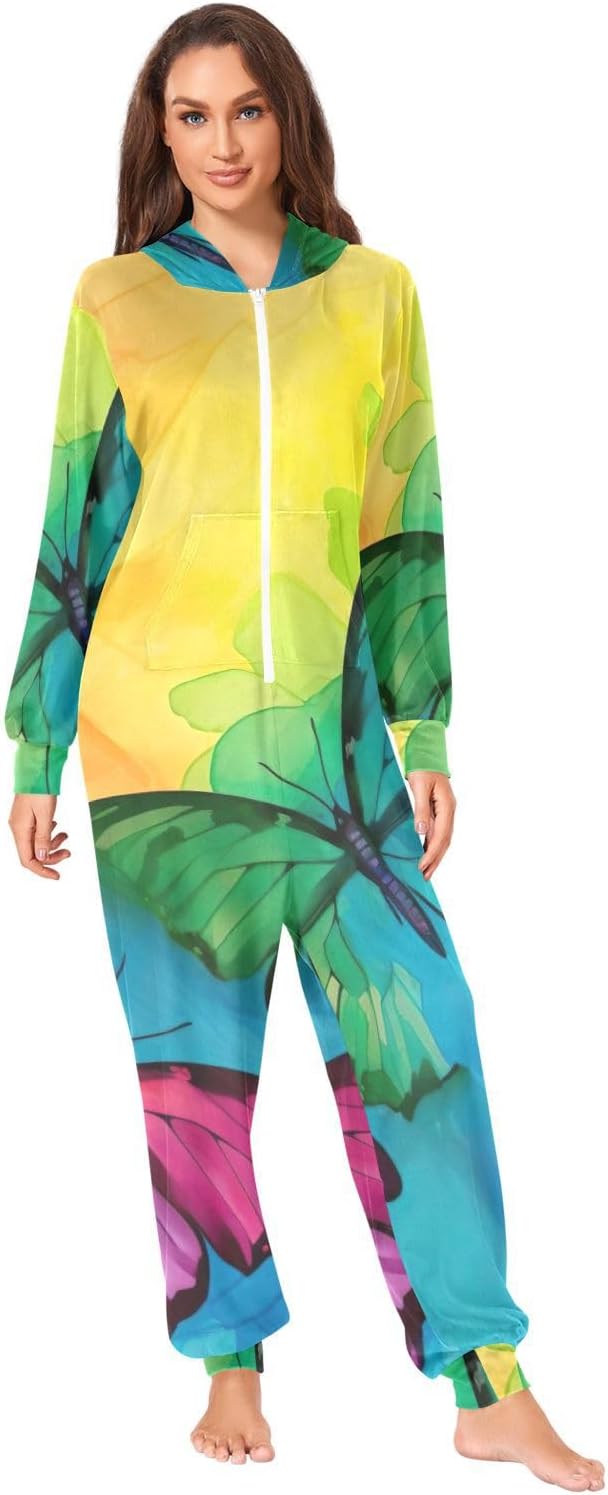 GAIREG Colorful Butterfly Men's Women's Onesie Pjs, Plush Adult Men Women Christmas Onesie