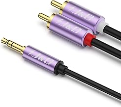 J&D 3.5mm Male to 2 RCA Phono Male Stereo Audio Cable, Aluminum Alloy Shell Gold-Plated RCA Audio Adapter Aux Cable, Purple, 6 Feet