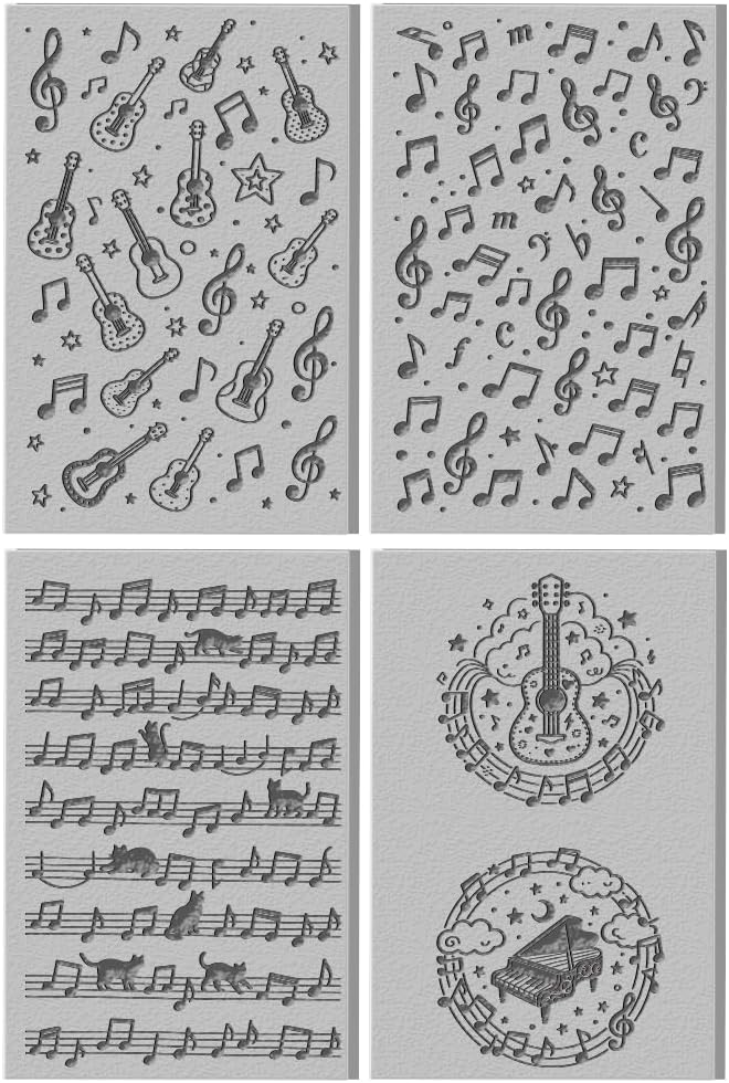 CHGCRAFT 4 Sheets Musical Elements Clay Texture Mat Guitar Pattern Polymer Clay Texture Sheets DIY Tools for Pottery Earring Jewelry Making Stamp Engraving Machines, 3.9x2.6inch