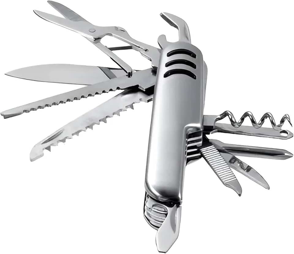 Canivete Suíço Multifuncional, 11 Funções, Aço Inoxidável, 15cm Aberto