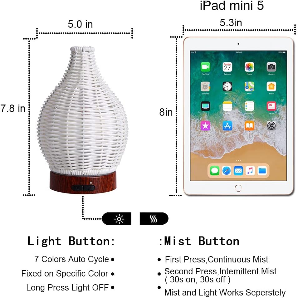 kobodon Essential Oil Diffuser,Rattan Aroma Mist Humidifiers,Aromatherapy Diffusers with Waterless Auto Shut-Off Protection for Home,Office,Yoga,SPA
